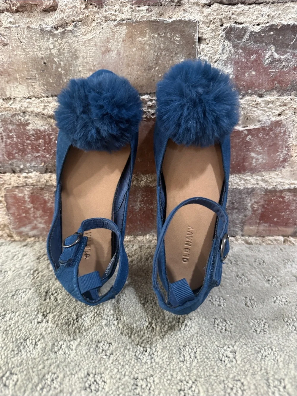 Old Navy Navy Pom Pom Ankle Tie Flats